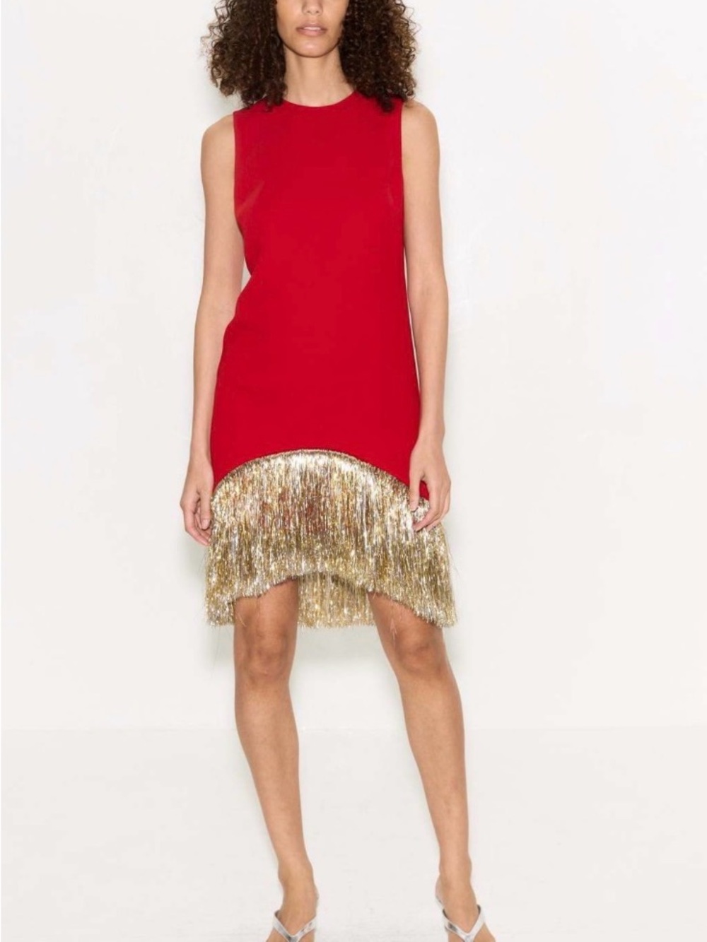Red Sleeveless Fringe Hem Dress